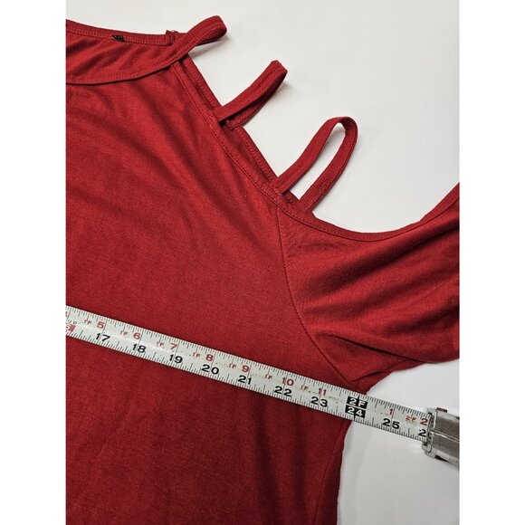 Red Top with Long Cut Out Sleeves with Straps - Picture 7 of 7